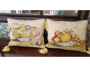 Two Vintage Decorative Throw Pillows With Fruit Designs