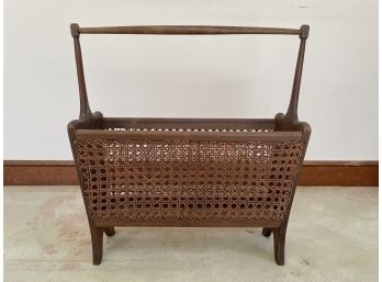 Italian Walnut Mid Century Modern Magazine Rack With Cane Sides