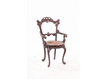 Antique Black Forest Carved Chair With Caned Seat