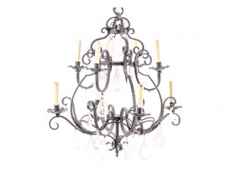 Wrought Iron & Crystal Chandelier