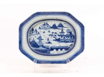 Hand Painted Japanese Blue & White Pottery Platter