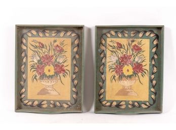 Pair Of Painted Wooden Trays