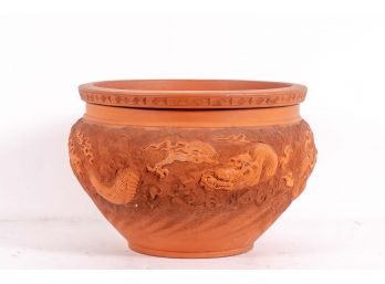 Exquisitely Sculpted Terracotta Planter With Asian Dragon Design