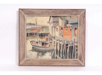 Watercolor Painting Of Dockside Scene