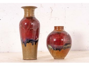 Pair Of Glazed Art Pottery Vases