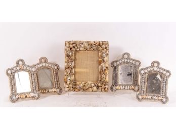 Four Shell Framed Mirrors & Shell Picture Frame