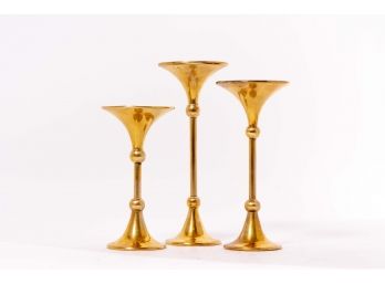 Trio Of Brass Candlesticks