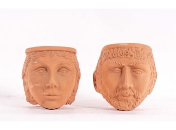 Pair Of Rooke's Pottery Terracotta Planters In The Shape Of A Bust Of A Man & Woman