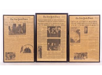 Framed New York Times Front Pages Featuring Historic Headlines Of The 1970s And 1980s