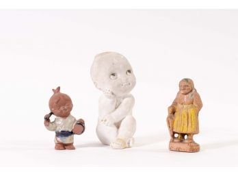 Trio Of Vintage Clay Doll Figurines