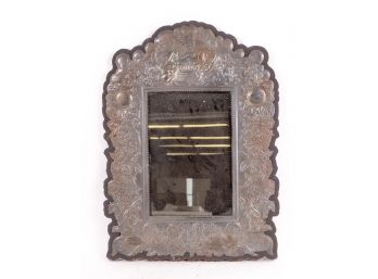 Antique Embossed Pewter Framed Mirror