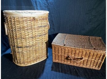 2 Wicker Baskets, Hamper And Picnic