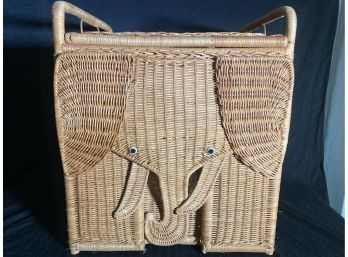 Elephant Wicker Basket With Lid Clothes Hamper, Toys, Stuffed Animals Or Even Cute For A Boho Bedroom