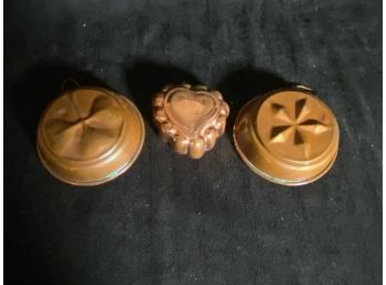 3.5 Inch Antique Copper Molds, Clover, 5 Petals, Heart