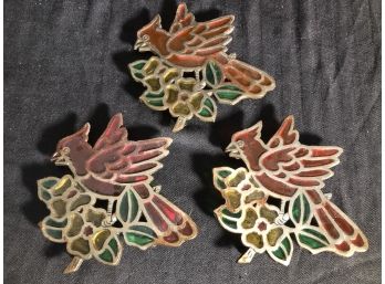 3 Vintage Trivet Cardinal Birds