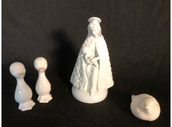 Mary Holding Baby Jesus, Pair Of Ducks, Bird Figurine Collection