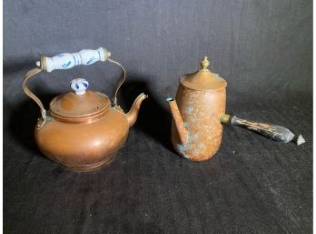 Antique Copper Stick Handle Coffee Pot & Tea Kettle