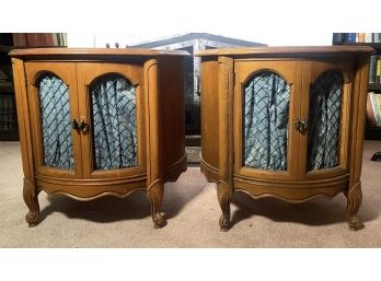 Pair Of Round Drum Tables, Door Opens For Storage