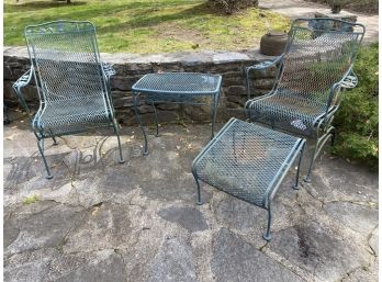 Wrought Iron Patio Furniture, 2 Spring Bounce Chairs, 1 Ottoman, 1 Side Tabe