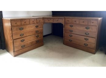 3 Piece, Center Desk And Two Side Chests Of Drawers