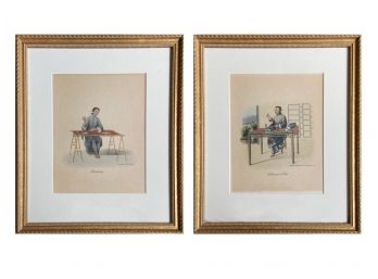 Antique French Prints Of Chinese Artisans: Brodeuse (Embroideress), Fabricante De Bas (Stocking Maker)