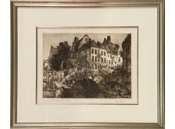 Albert Goethals Limited Edition Signed Belgian Etching- Pont Flamand