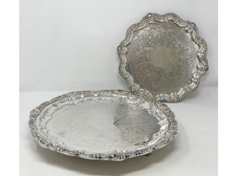 Pair Of Silver Plated Trays Including Towle Heated Tray