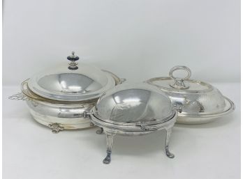 Trio Of Vintage Silverplate Covered Serving Dishes