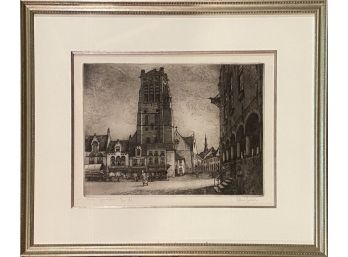 Albert Goethals Limited Edition Signed Belgian Etching- Furnes, Grand Place