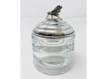 Sterling Silver And Glass Bee Honey Jar