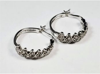 Vintage Sterling Silver And Marcasite Hoop Earrings