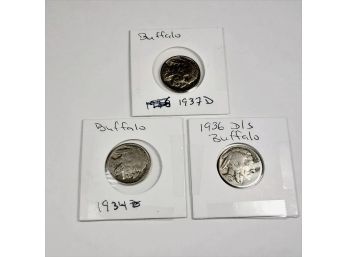 1934, 1936, 1937 D Buffalo Nickels