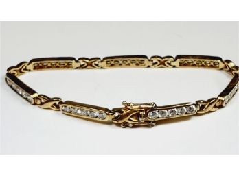 Gold Over Sterling CZ X Link Bracelet