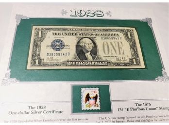 1928  Silver Certificate $1 Dollar Bill Funny Back Info History And Stamp