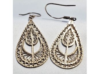 Filigree Sterling Tear Drop Earrings Medium