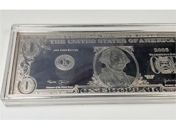 **4 Oz** .999 Silver Bar In Shape Of $1 Dollar Bill (in Plastic Case) 2005