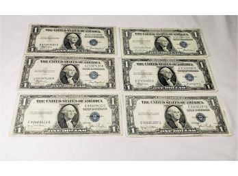 6 Silver Certificates $1 Dollar Bills