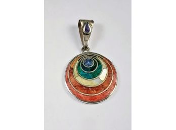 Vintage Mosaic .950 Silver Enamel Pendant