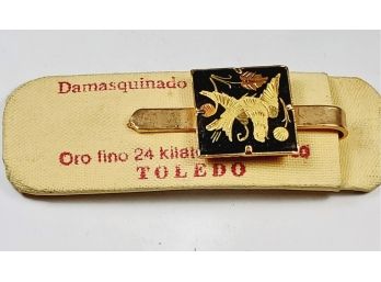 24 K Gold Leaf On  Black Enamel Vintage  Money Clip (TOLEDO Work SPAIN)