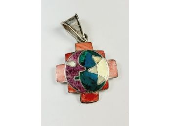 Vintage Mosaic .950 Silver Enamel Pendant