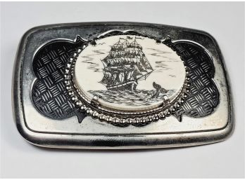 Vintage Ornate Ship  Metal Belt Buckle