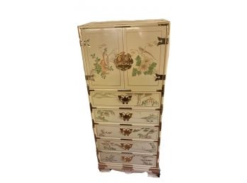 Large Cloisonne 11 Drawer Jewelry Chest With Brass Hardware And Accents