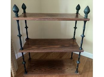 3 Tier Wood Shelf Stand With Pine Cone Embellishment