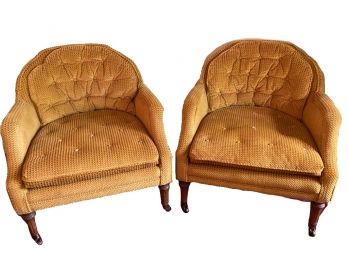 Set Of Two Gold Velvet Chair On Casters