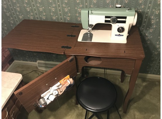 G. Fox And Co. Sewing Machine Table And Stool