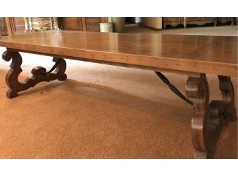 Beautiful Wood Coffee Table With Brass And Wrought Iron Accents