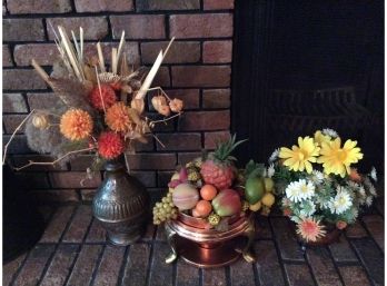 Variety Of Faux Floral And Fruit Arrangements