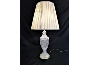 Lovely Vintage Cut Crystal Table Lamp With Pleated Fabric Shade