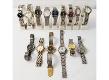 Vintage Fifteen Women's Silver Tone Quartz Wristwatches: Skagen, Movado, Caravelle, Perry Ellis & More