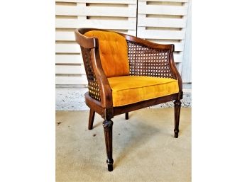 Vintage Mid Century Velvet  Cane Barrel Club Chair